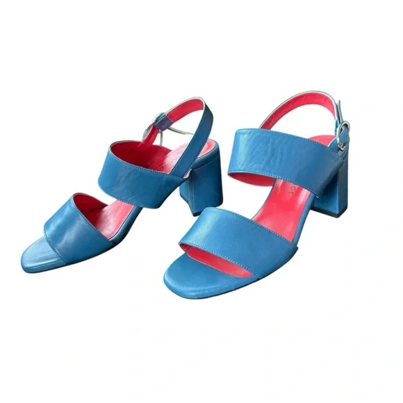 Pas de Rouge Blue and Pink Sandal Slingback Block Heels - Picture 1 of 10